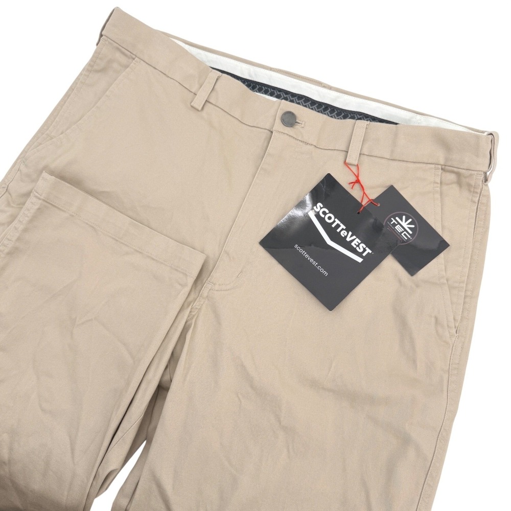 SCOTTeVEST Hidden Cargo Pants Mens 36x33 (Tag 36x34) Tan Chino Travel Tech NEW